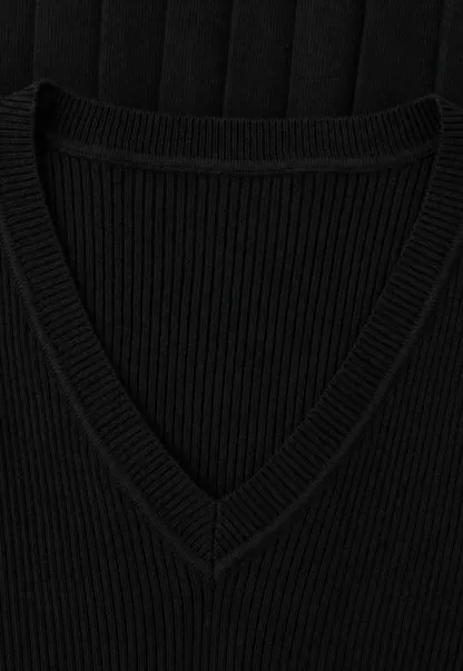 Ribbed Knit V Neck Long Sleeve Pleated Mini Dress