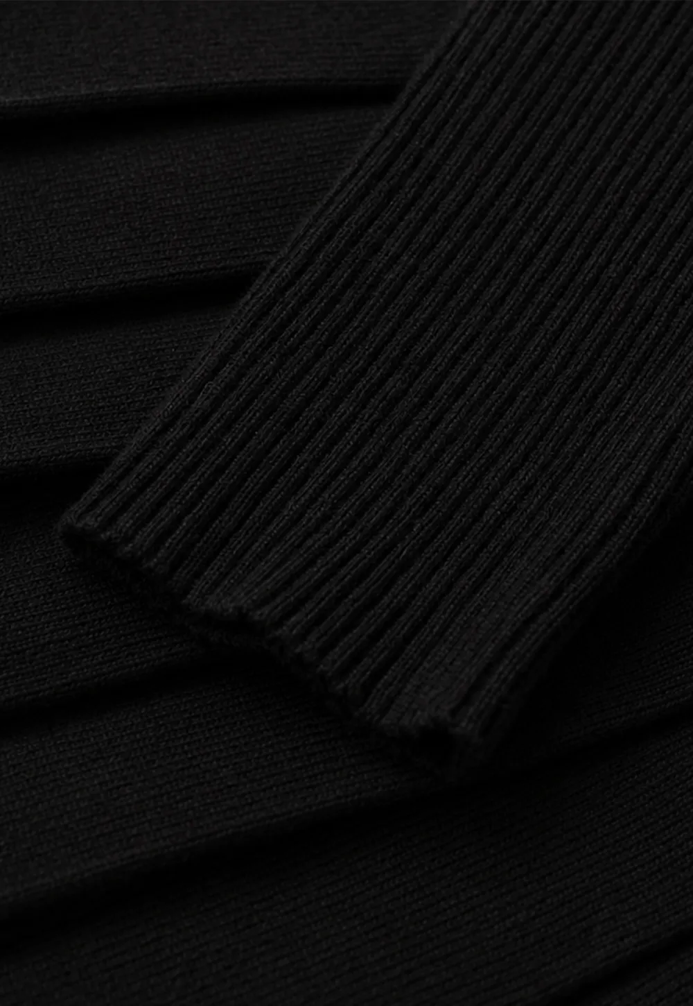 Ribbed Knit V Neck Long Sleeve Pleated Mini Dress