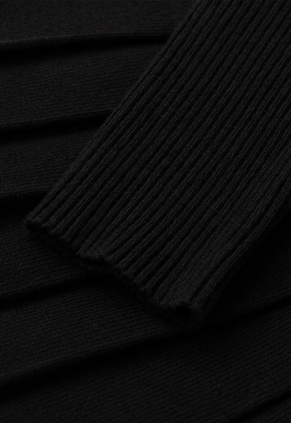 Ribbed Knit V Neck Long Sleeve Pleated Mini Dress