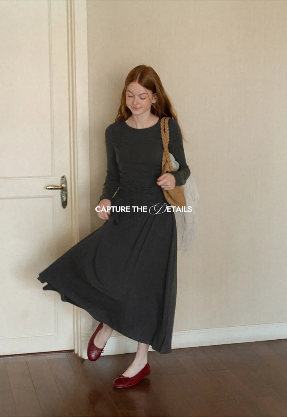 High Waist Pleated Long Sleeve Knit Dress