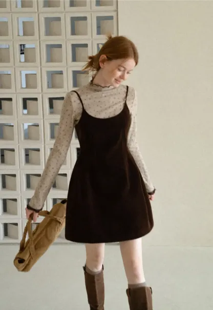 High Neck Floral Print Long Sleeve Slip Dress
