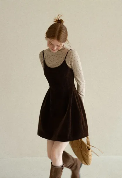 High Neck Floral Print Long Sleeve Slip Dress