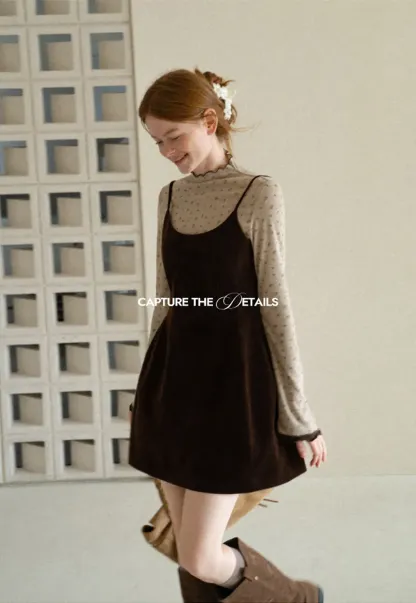 High Neck Floral Print Long Sleeve Slip Dress
