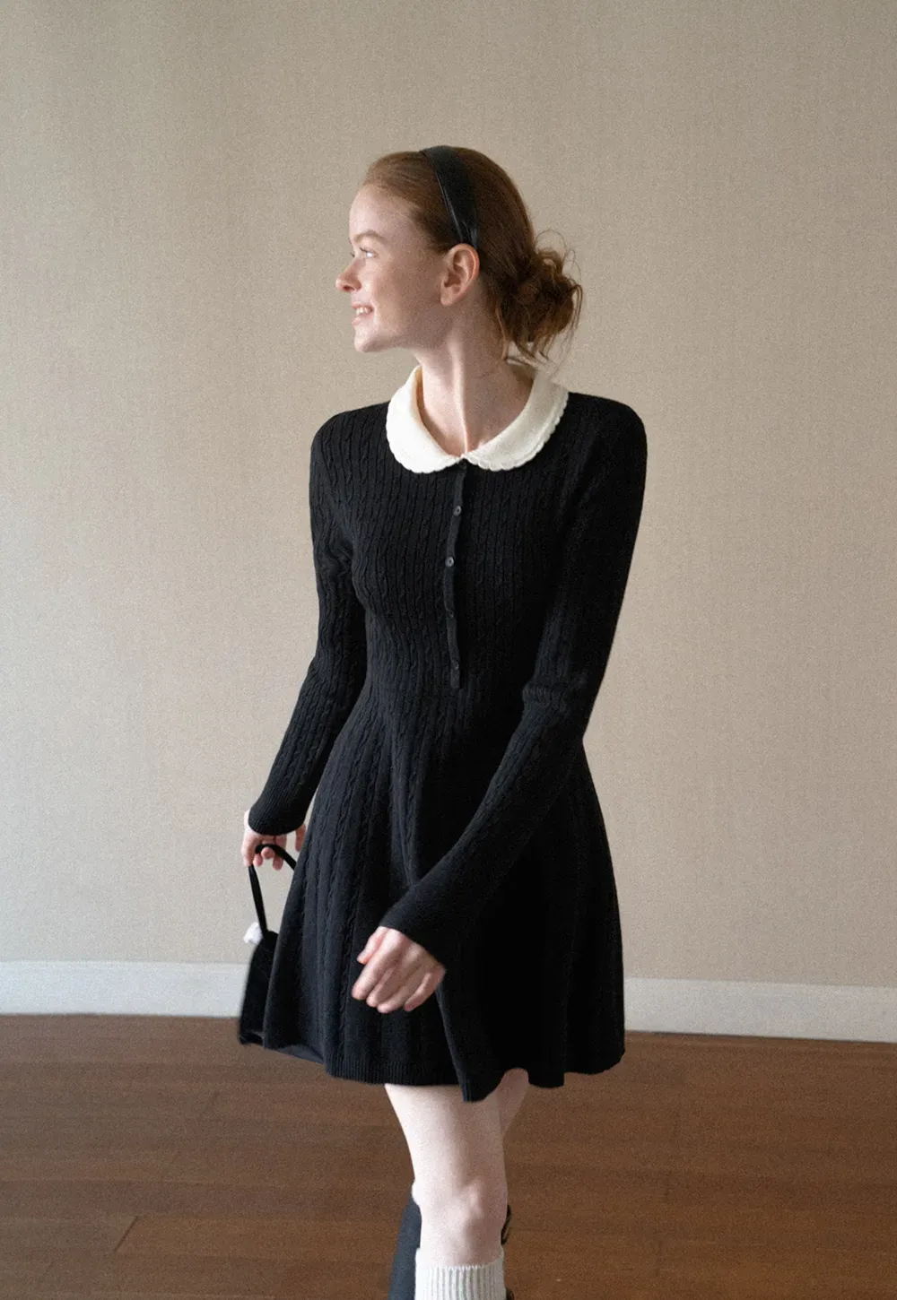 Cable Knit Dress with Peter Pan Collar