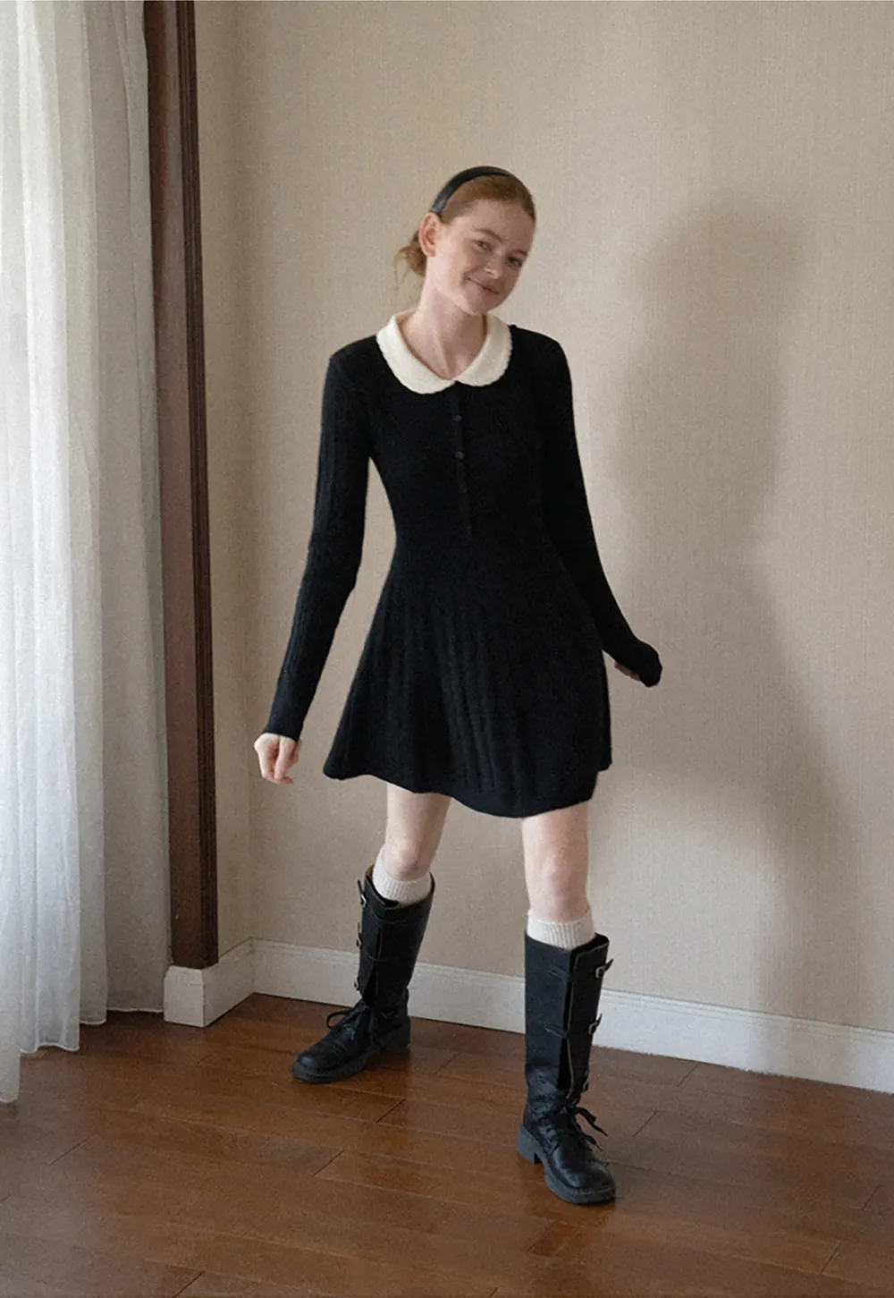 Cable Knit Dress with Peter Pan Collar