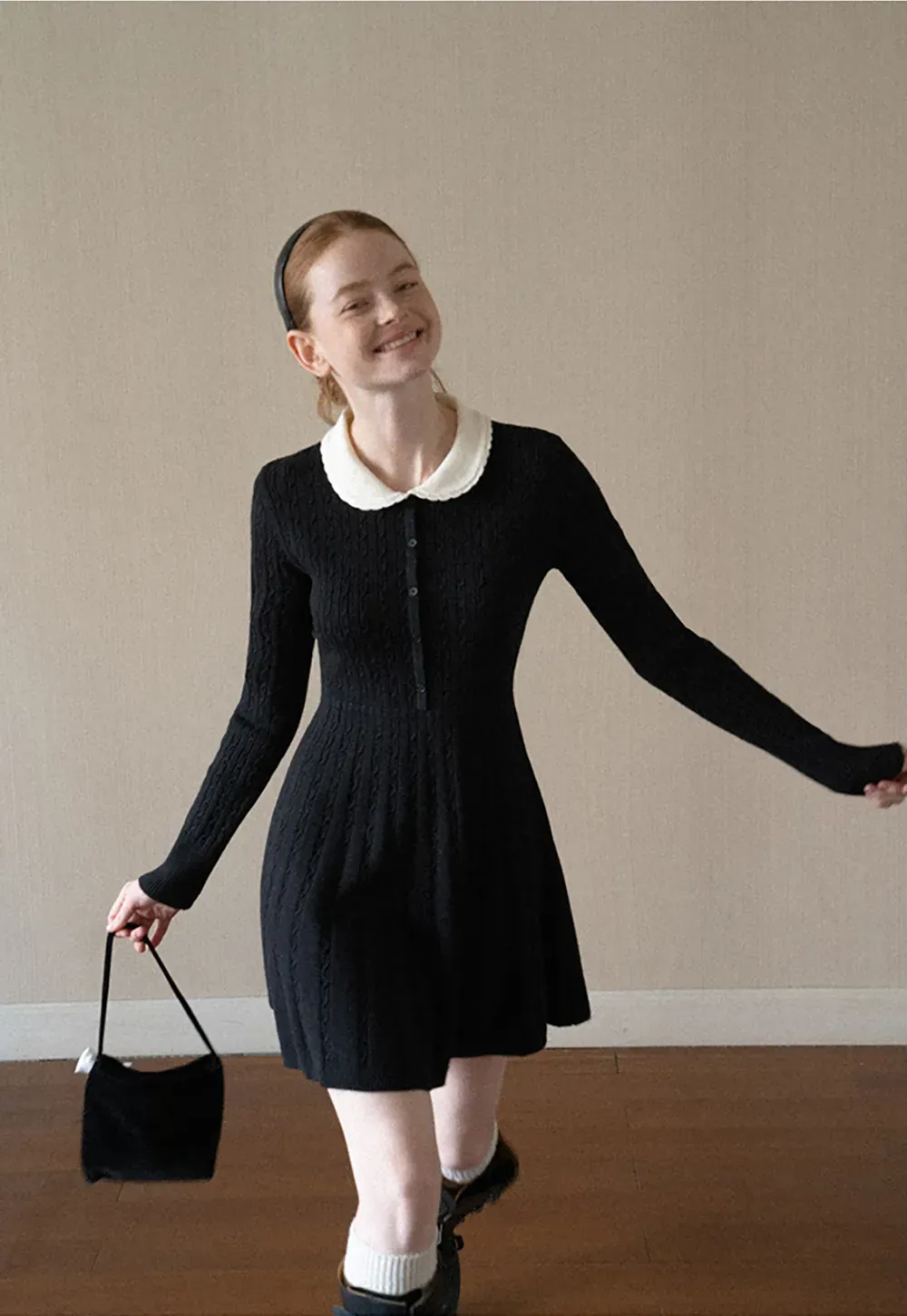 Cable Knit Dress with Peter Pan Collar