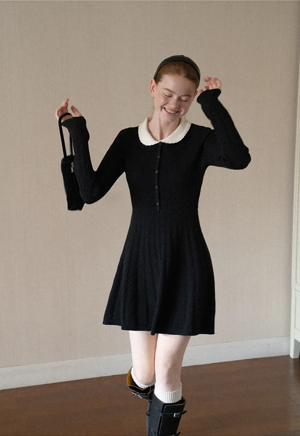 Cable Knit Dress with Peter Pan Collar