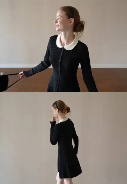 Cable Knit Dress with Peter Pan Collar