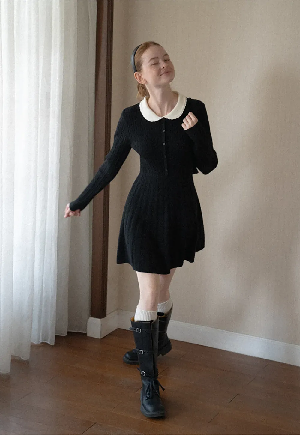 Cable Knit Dress with Peter Pan Collar