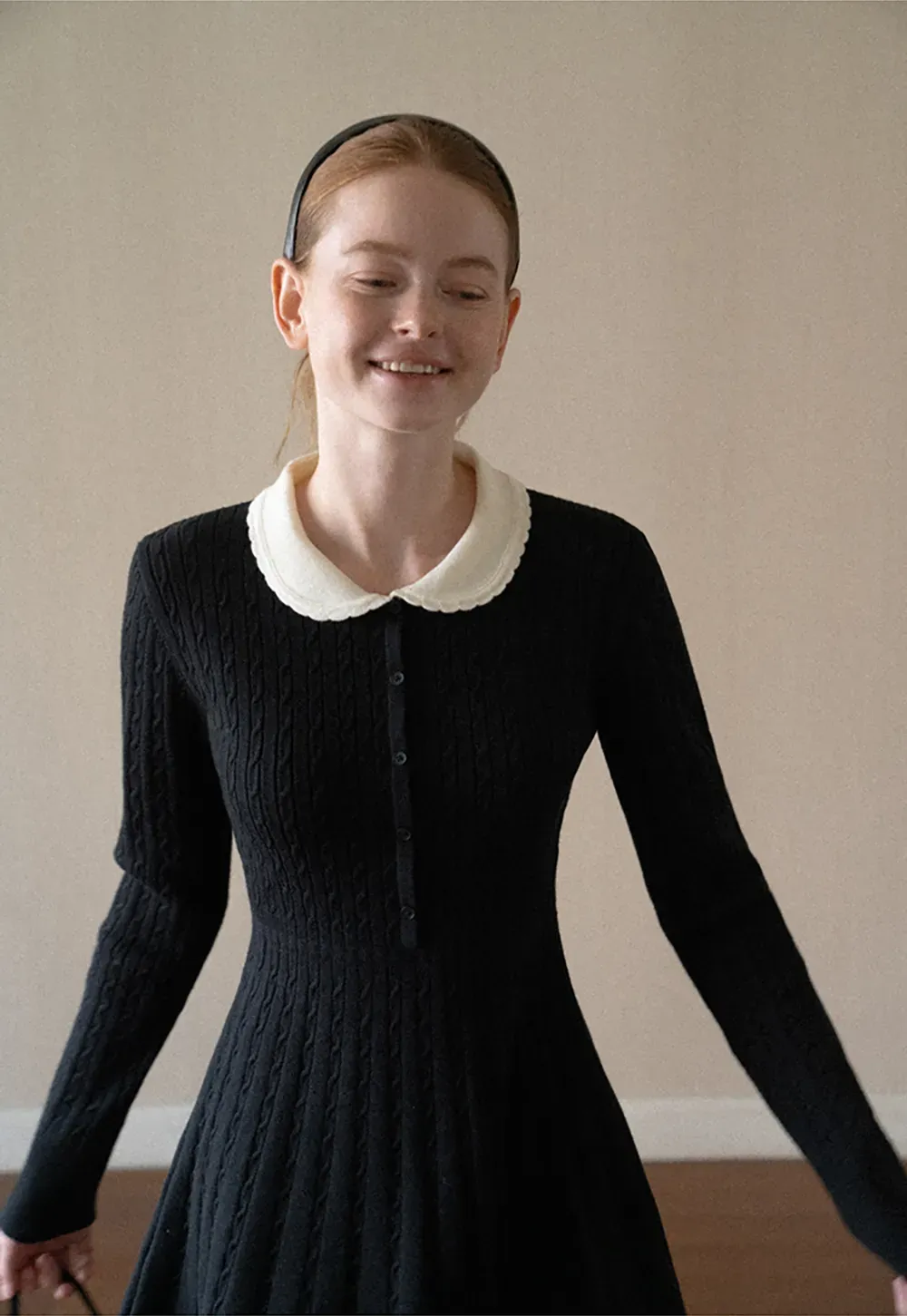Cable Knit Dress with Peter Pan Collar