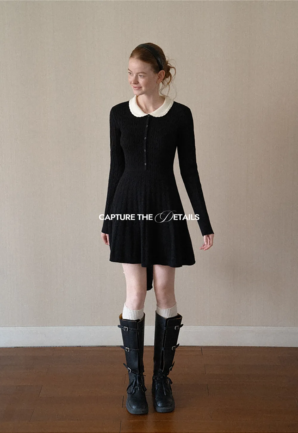 Cable Knit Dress with Peter Pan Collar