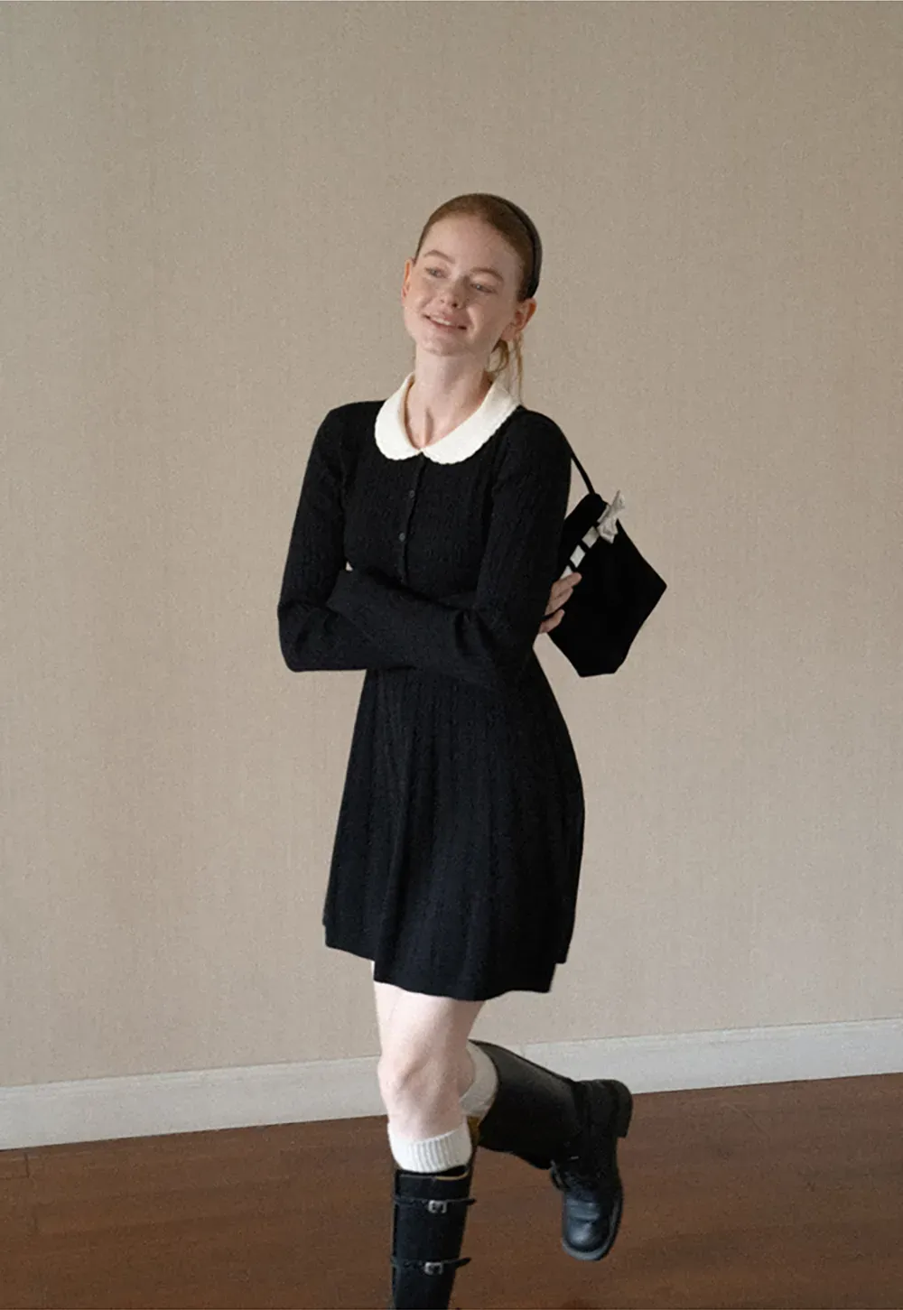 Cable Knit Dress with Peter Pan Collar