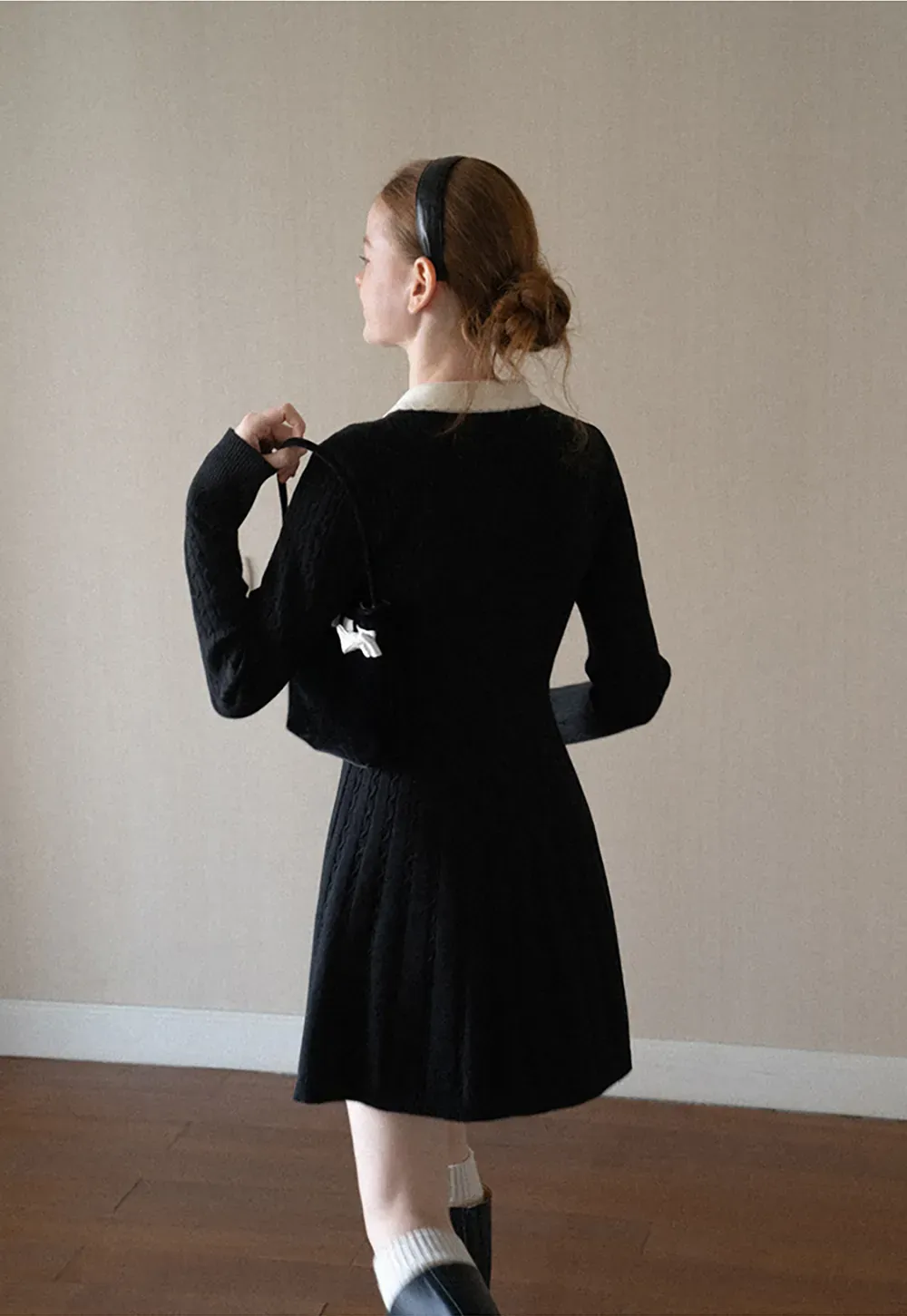 Cable Knit Dress with Peter Pan Collar