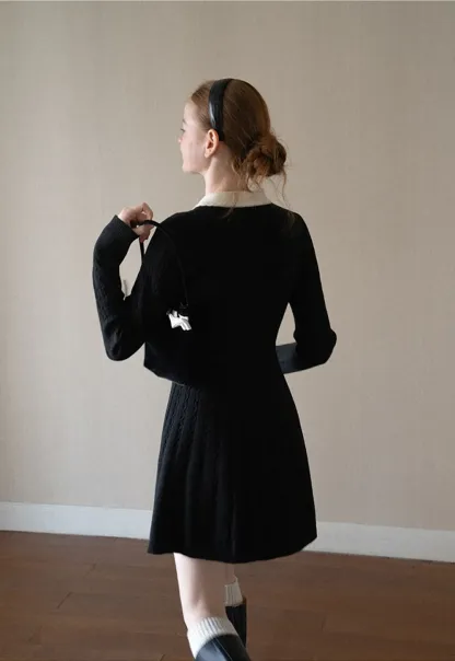 Cable Knit Dress with Peter Pan Collar