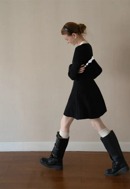 Cable Knit Dress with Peter Pan Collar