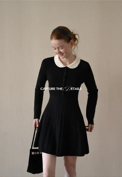 Cable Knit Dress with Peter Pan Collar