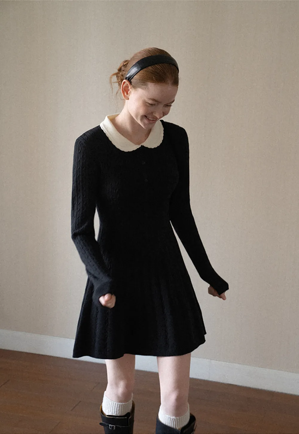 Cable Knit Dress with Peter Pan Collar