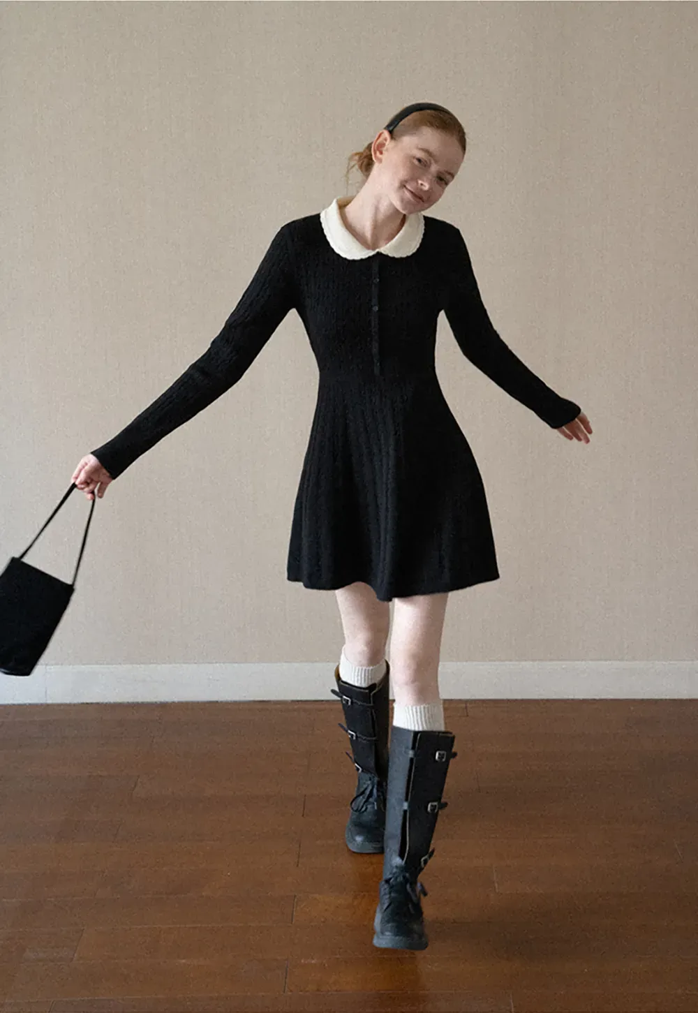 Cable Knit Dress with Peter Pan Collar