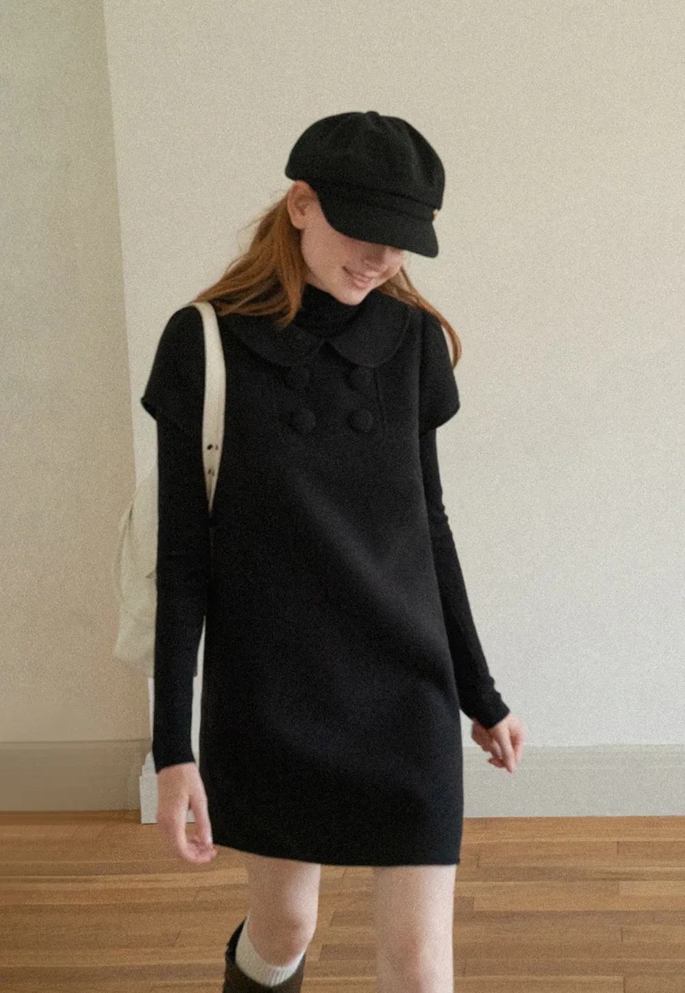 Peter Pan Collar Double Breasted Knit Dress