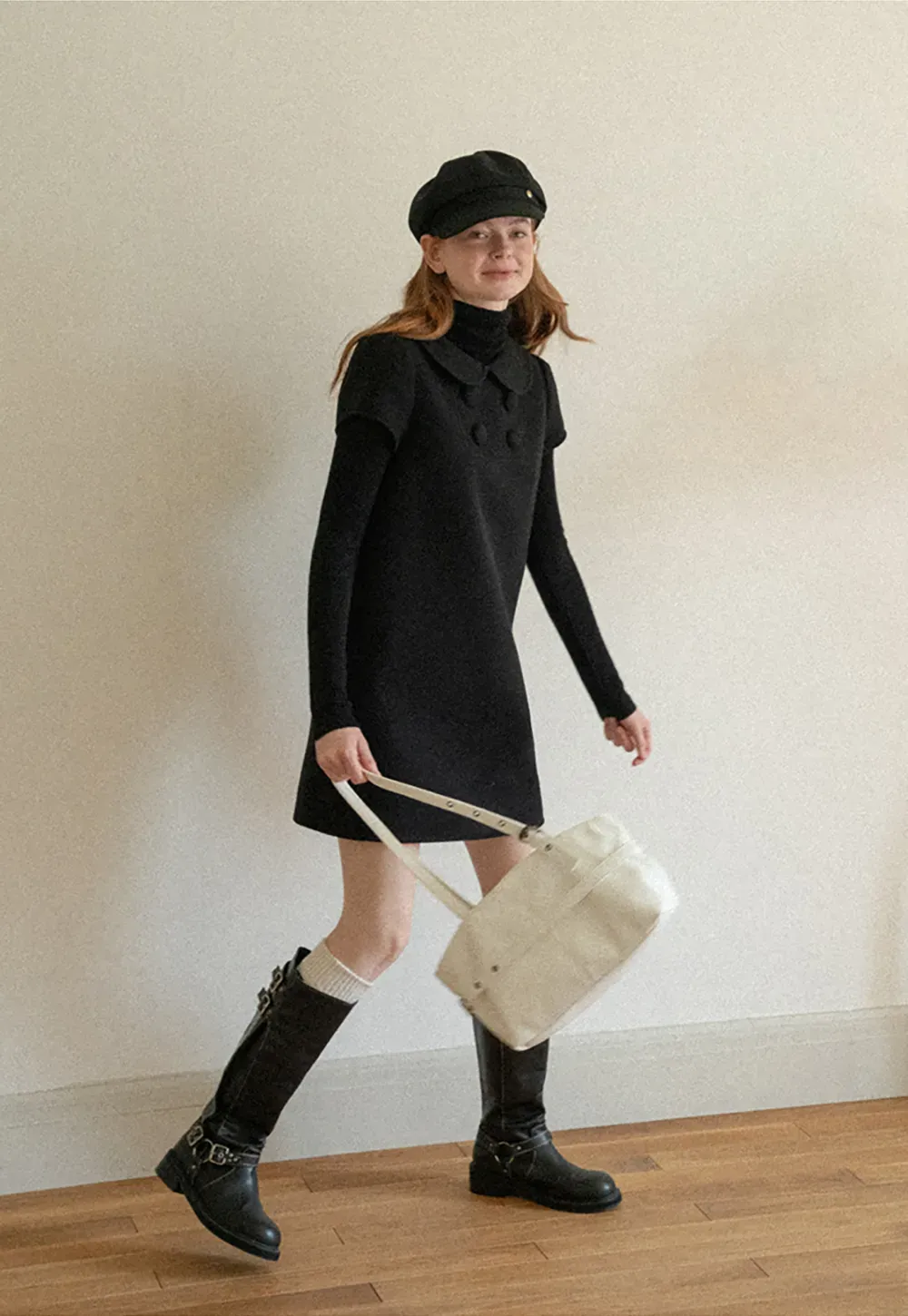 Peter Pan Collar Double Breasted Knit Dress