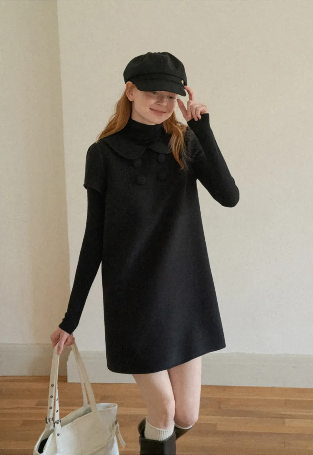 Peter Pan Collar Double Breasted Knit Dress