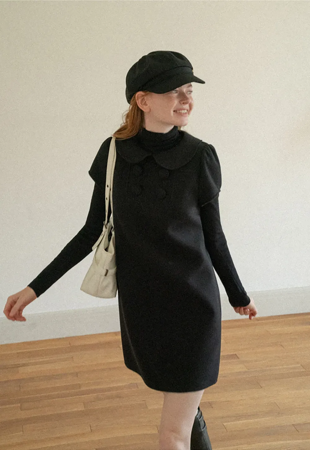 Peter Pan Collar Double Breasted Knit Dress