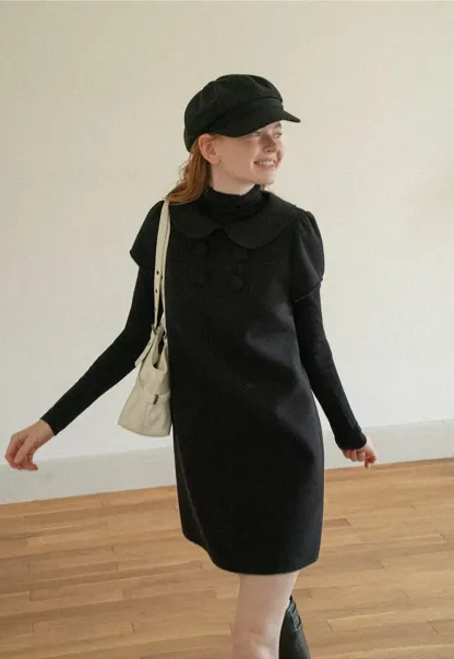 Peter Pan Collar Double Breasted Knit Dress