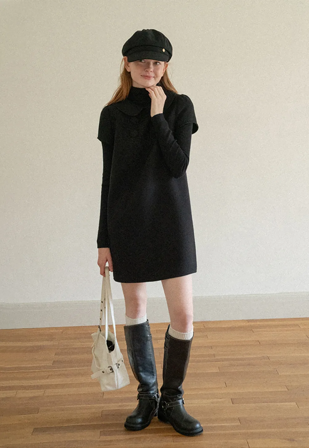 Peter Pan Collar Double Breasted Knit Dress