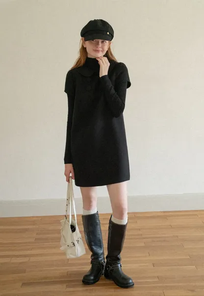 Peter Pan Collar Double Breasted Knit Dress