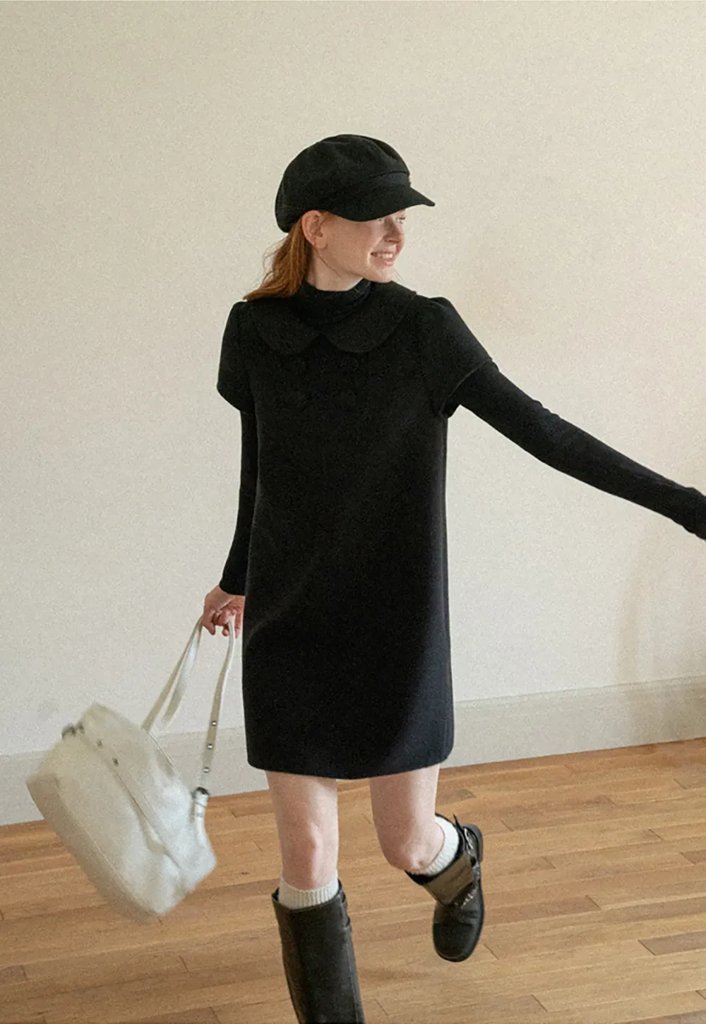 Peter Pan Collar Double Breasted Knit Dress