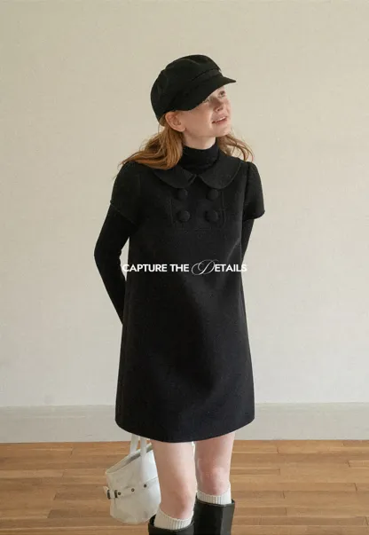 Peter Pan Collar Double Breasted Knit Dress