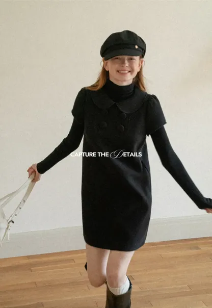 Peter Pan Collar Double Breasted Knit Dress