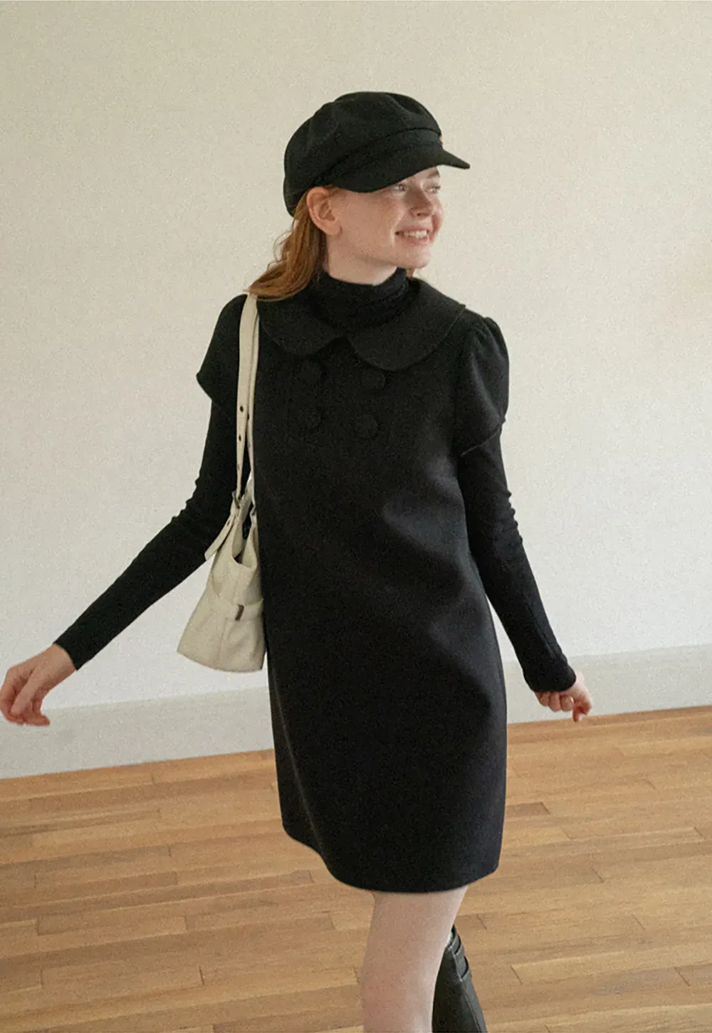Peter Pan Collar Double Breasted Knit Dress