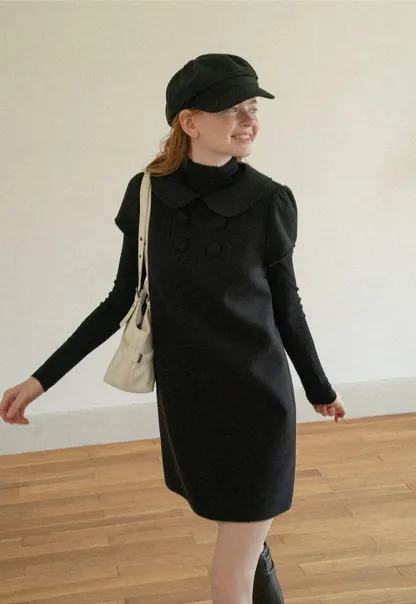 Peter Pan Collar Double Breasted Knit Dress