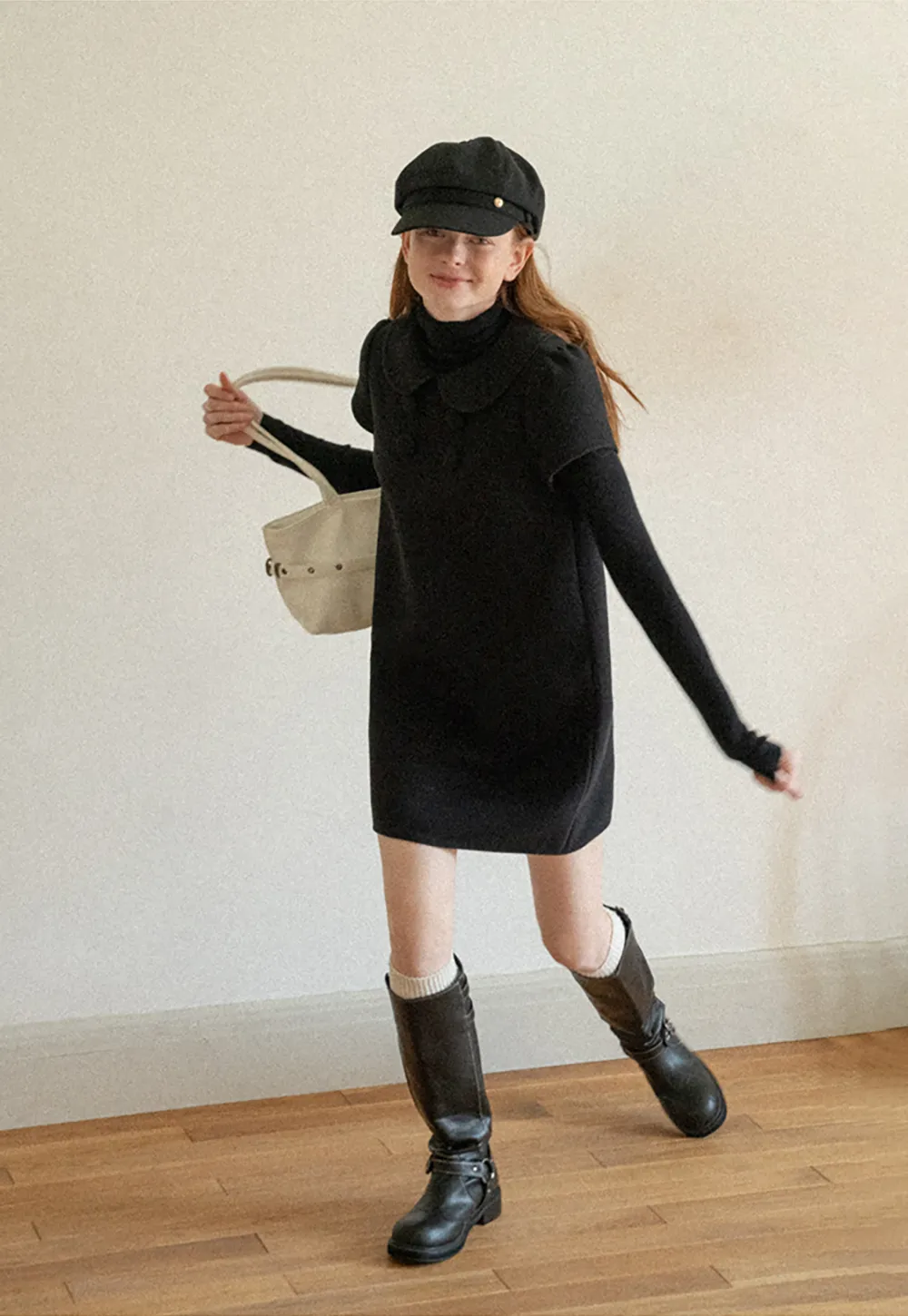 Peter Pan Collar Double Breasted Knit Dress