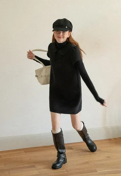 Peter Pan Collar Double Breasted Knit Dress