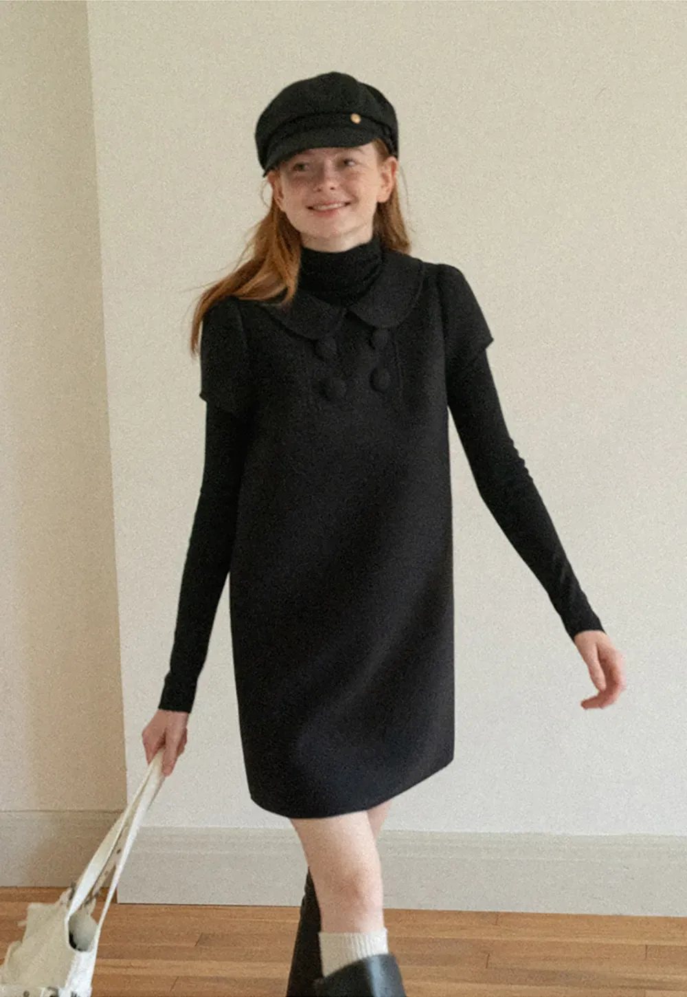Peter Pan Collar Double Breasted Knit Dress