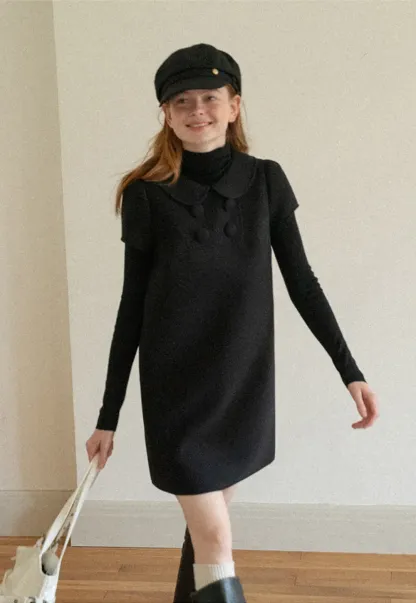 Peter Pan Collar Double Breasted Knit Dress