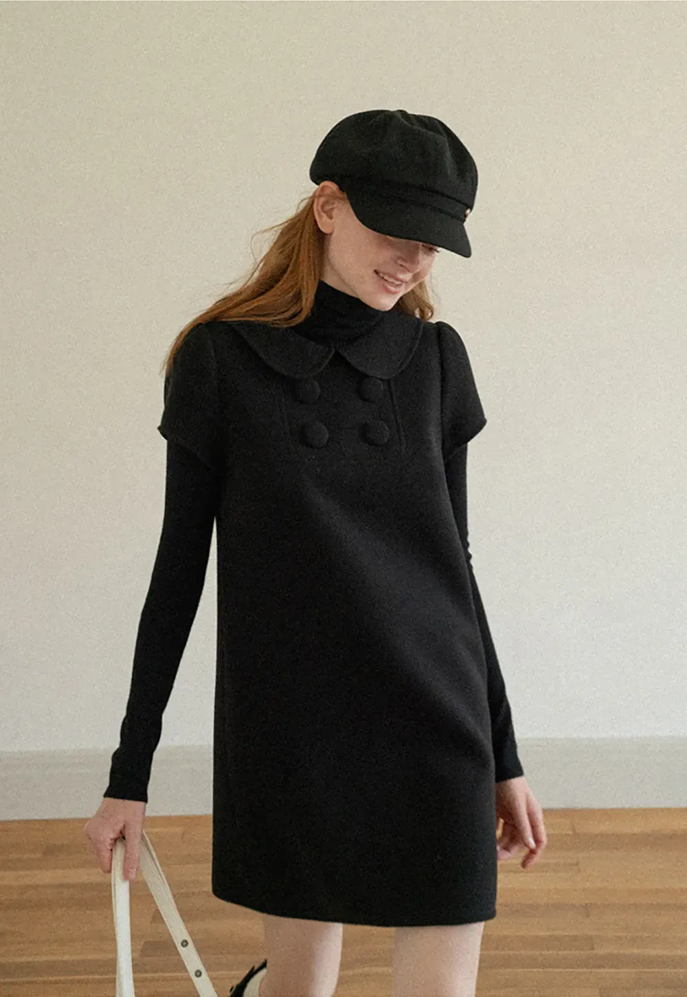 Peter Pan Collar Double Breasted Knit Dress