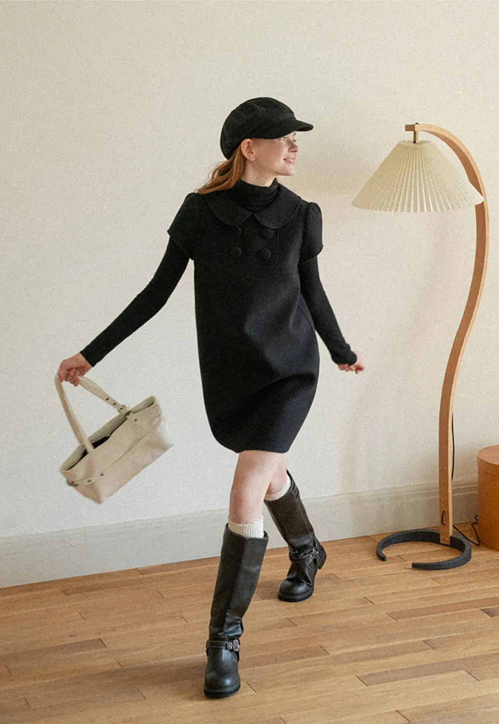 Peter Pan Collar Double Breasted Knit Dress