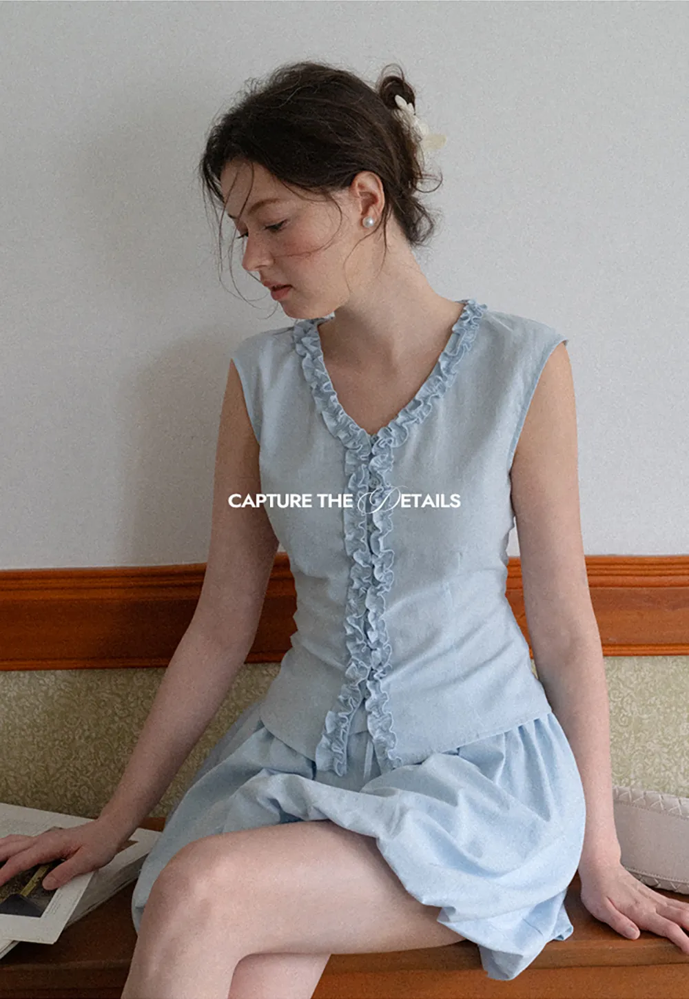 Ruffled V Neck Button Front Sleeveless Dress Set