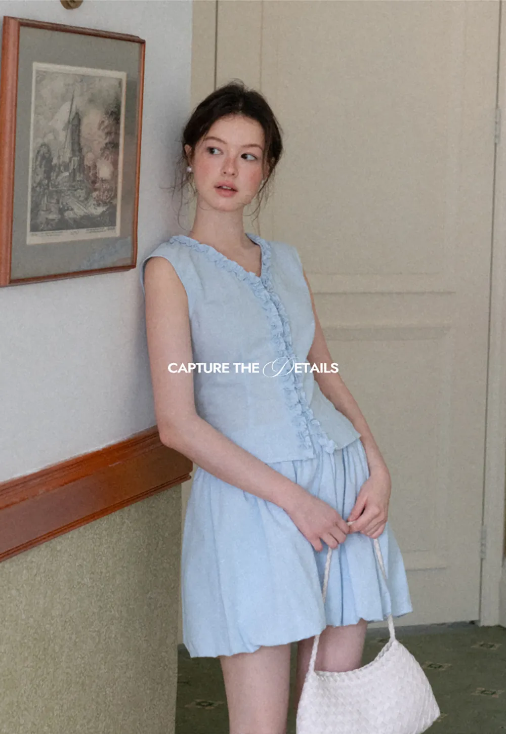 Ruffled V Neck Button Front Sleeveless Dress Set