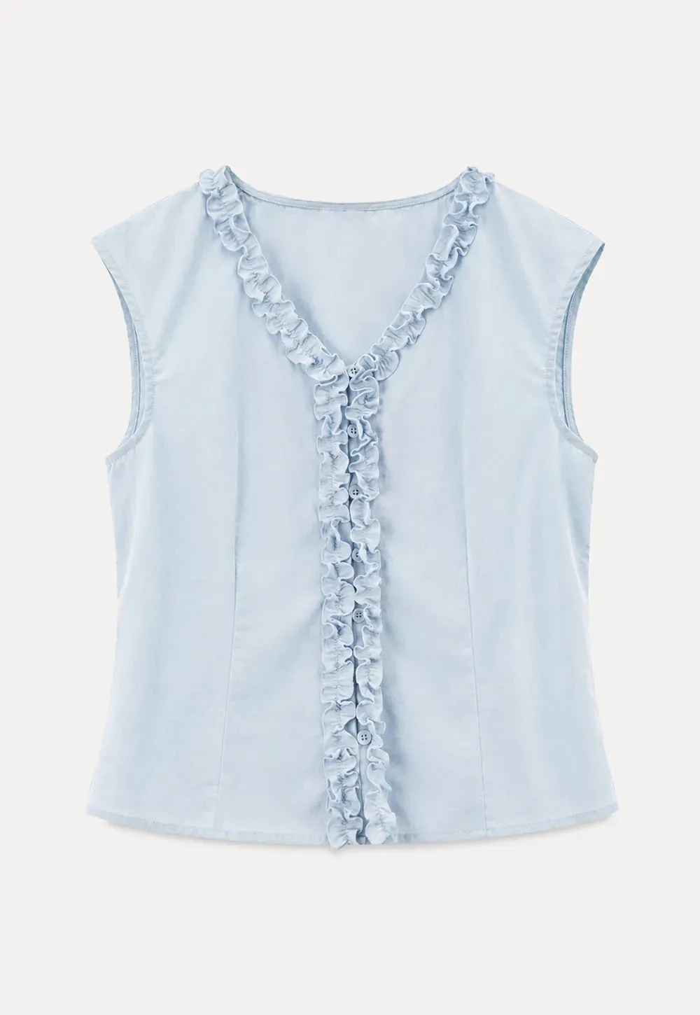 Ruffled V Neck Button Front Sleeveless Dress Set