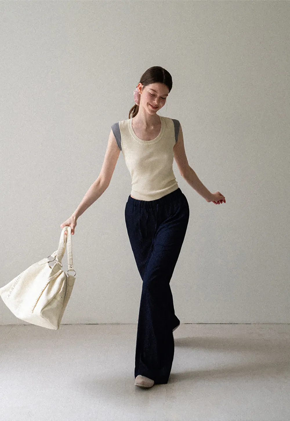 Wide Leg Elastic Waist Casual Pants