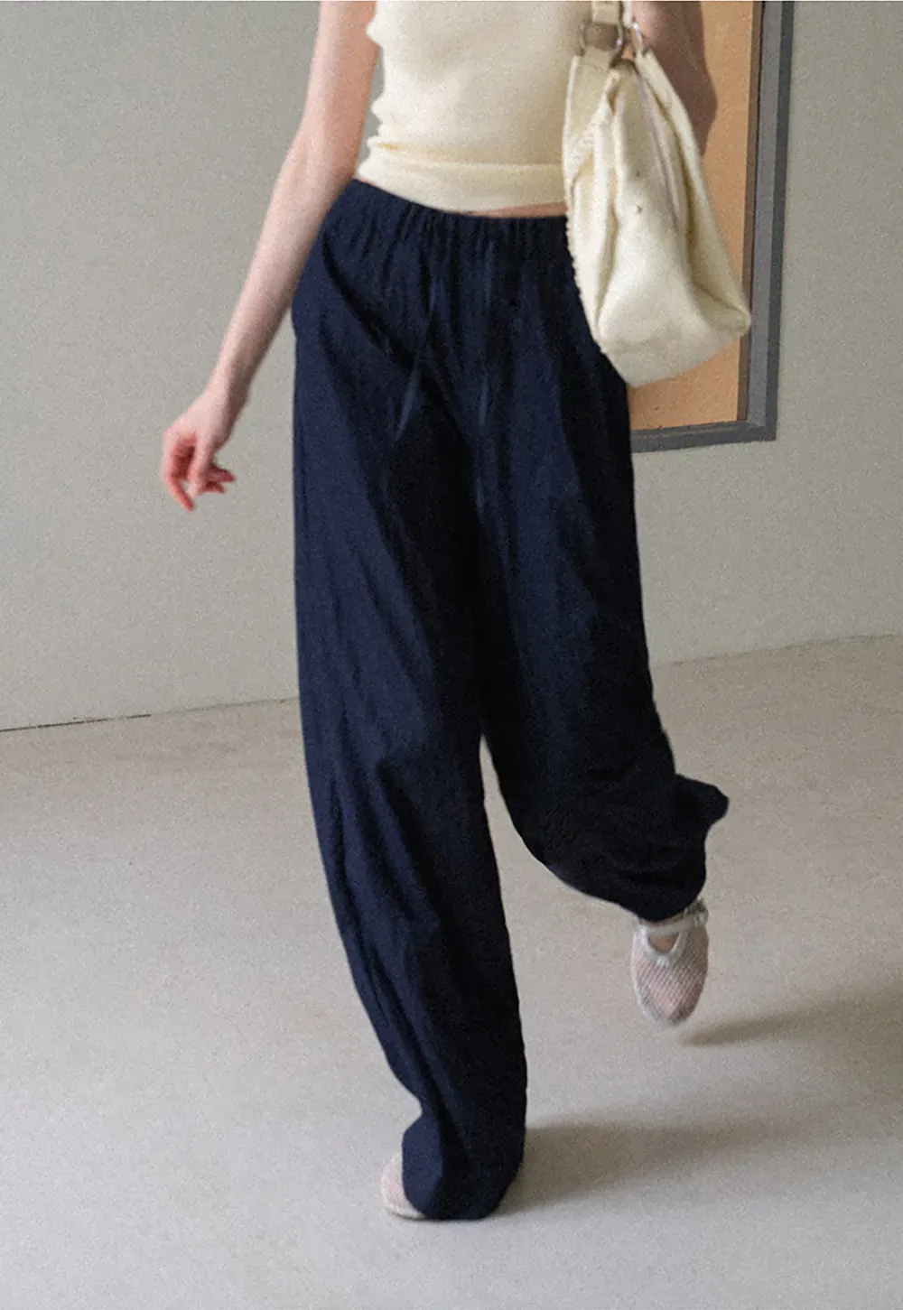 Wide Leg Elastic Waist Casual Pants