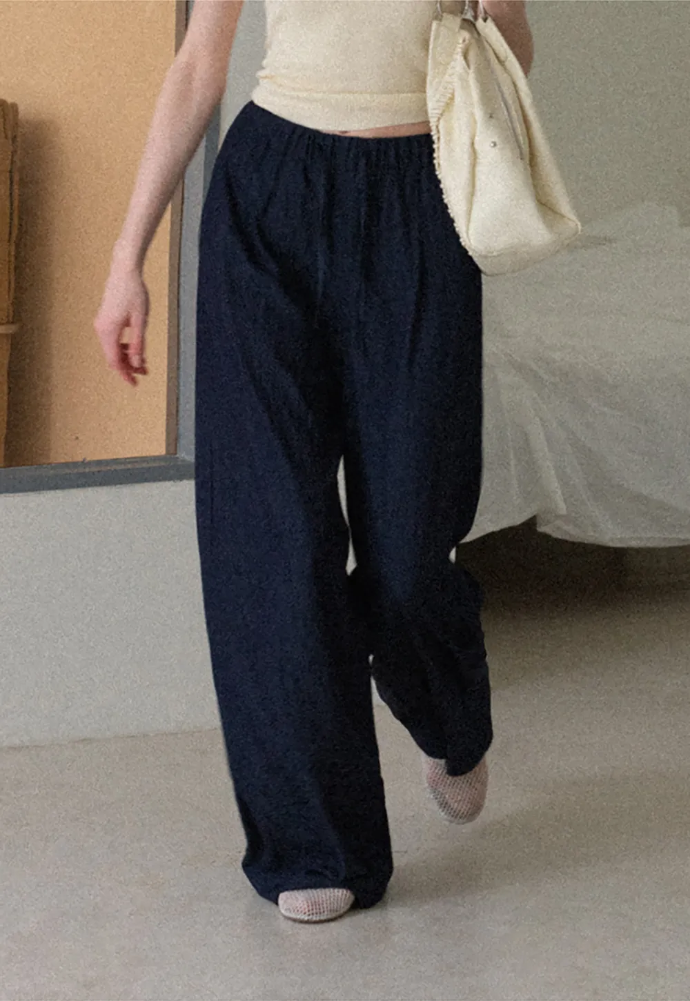 Wide Leg Elastic Waist Casual Pants