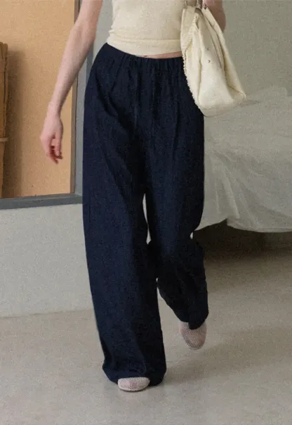 Wide Leg Elastic Waist Casual Pants