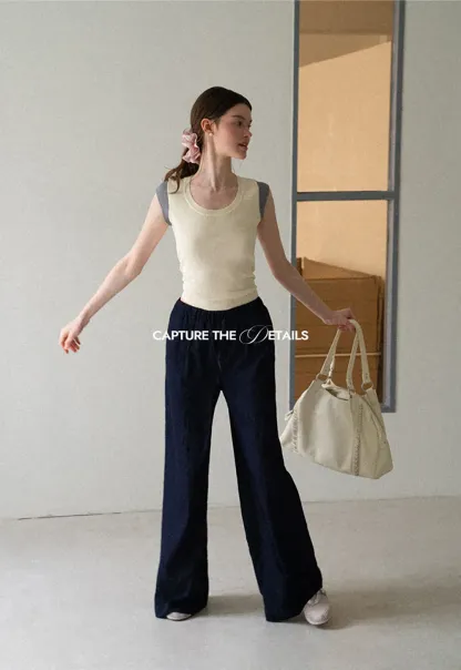 Wide Leg Elastic Waist Casual Pants
