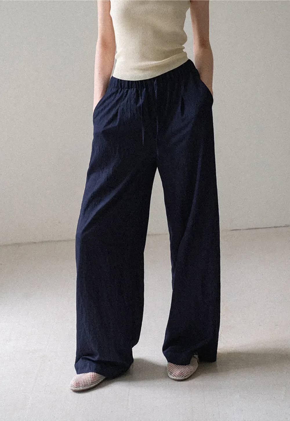Wide Leg Elastic Waist Casual Pants