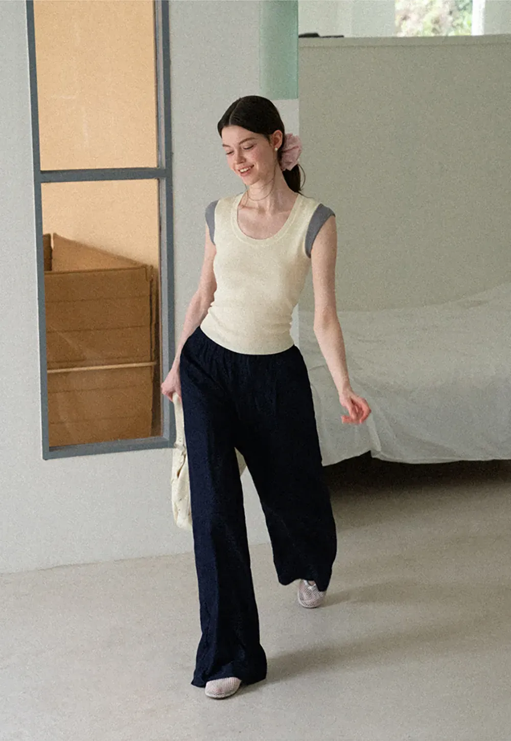 Wide Leg Elastic Waist Casual Pants